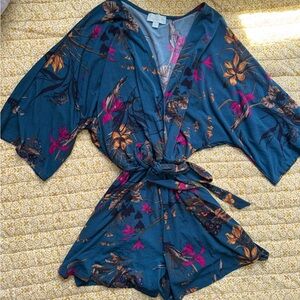 Veronica M Teal Floral Kimono Romper